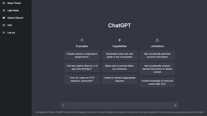 ChatGPT chatbox website